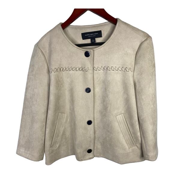 Andrew Marc New York Faux Suede Braid Lacing Jacket Lagenlook Beige size Large - Picture 1 of 11